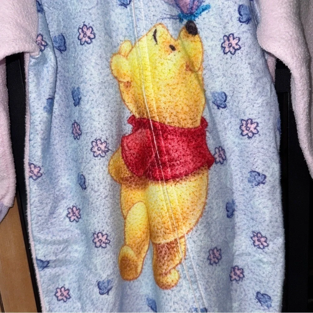 Vintage 90s Winnie The Pooh coverall onesie baby toddler fleece disney flowers